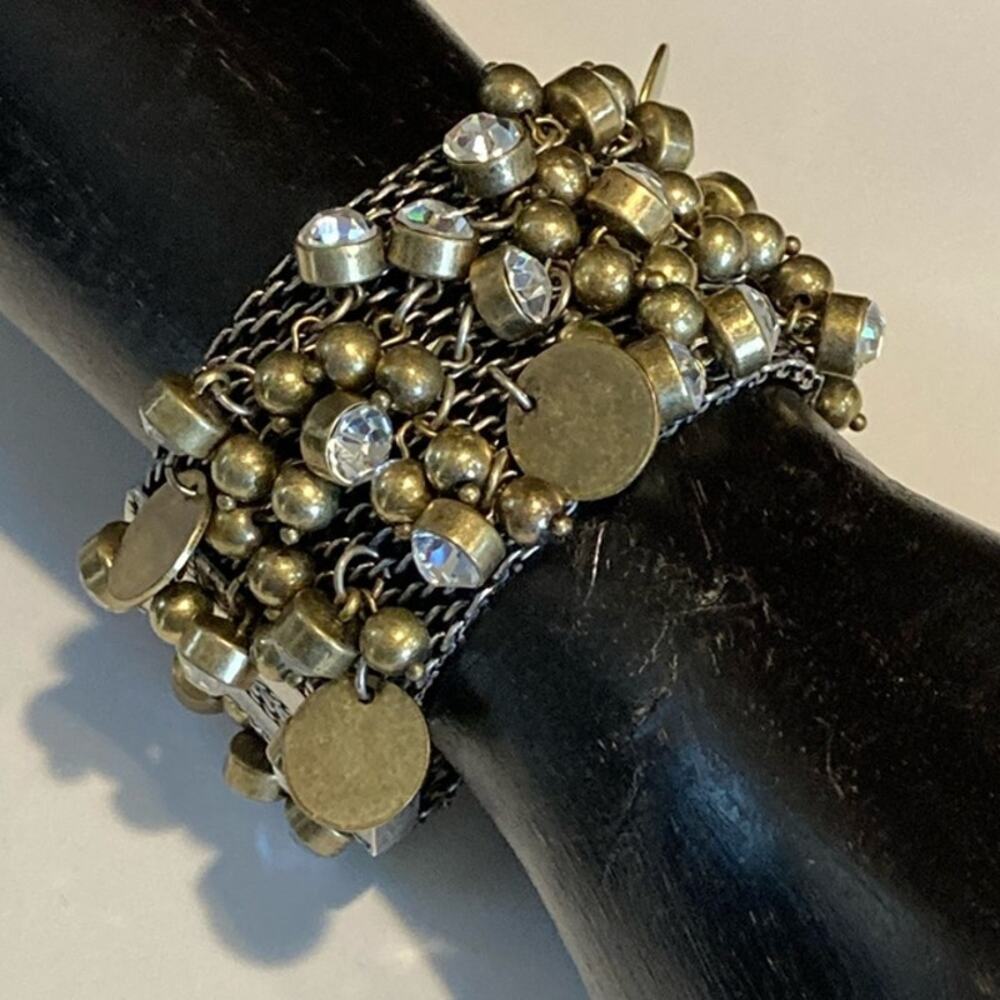 Danielle Stevens Gold Tone Mesh Cuff Bracelet Rhinestone Statement Magnetic